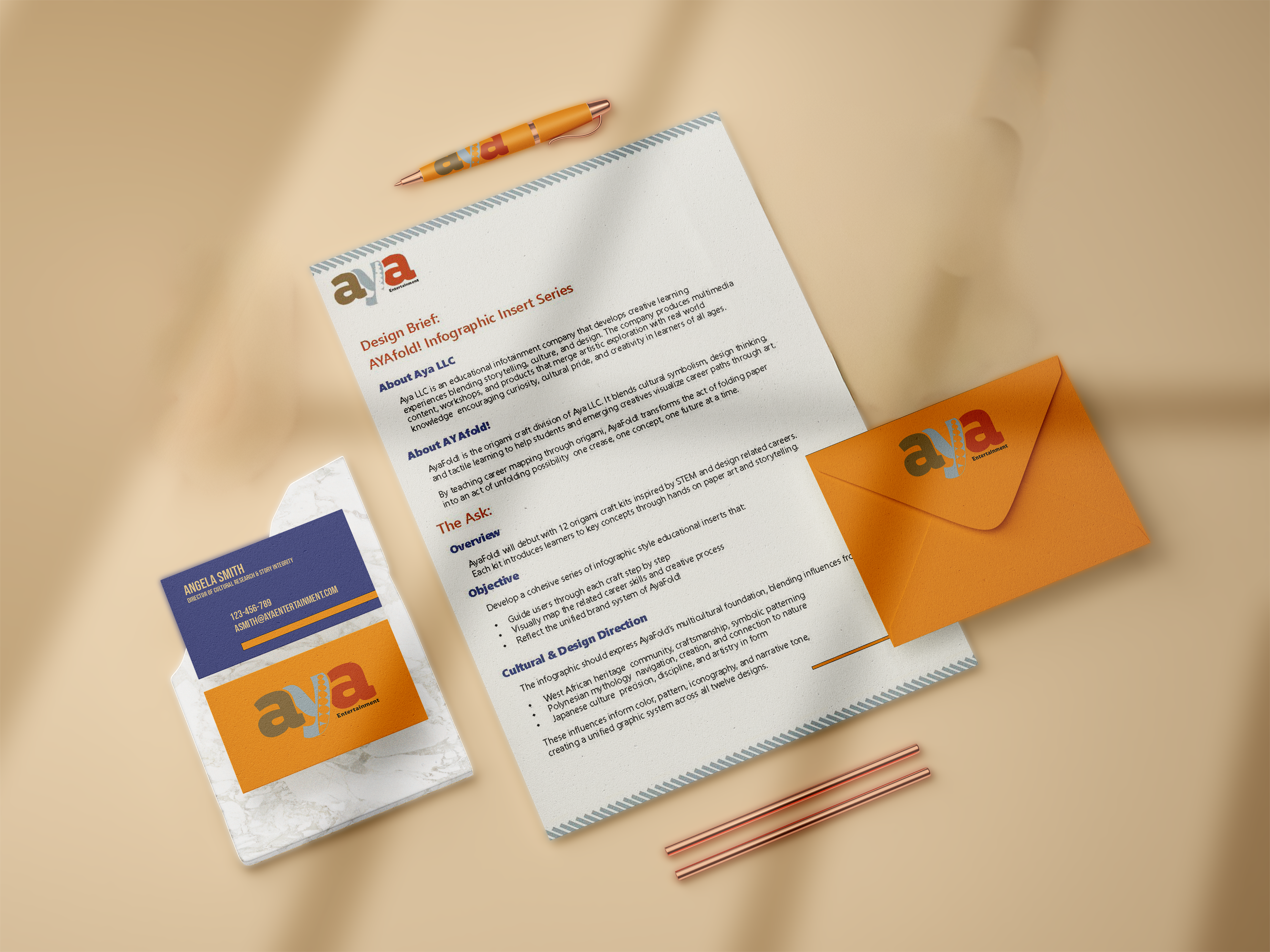 Aya Entertainment stationery mockup