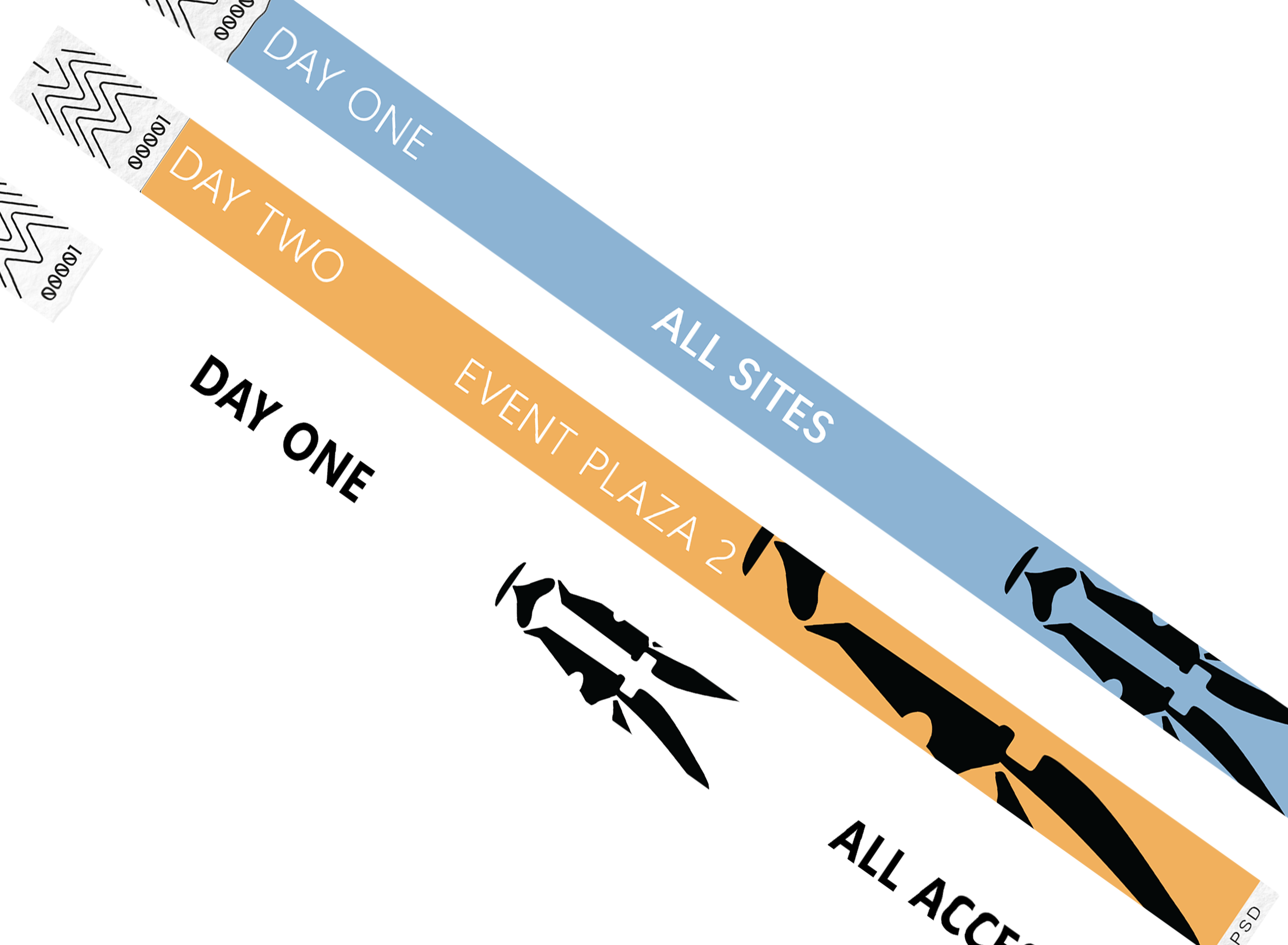 2038 Olympics brand identity applied to an event credential wristband