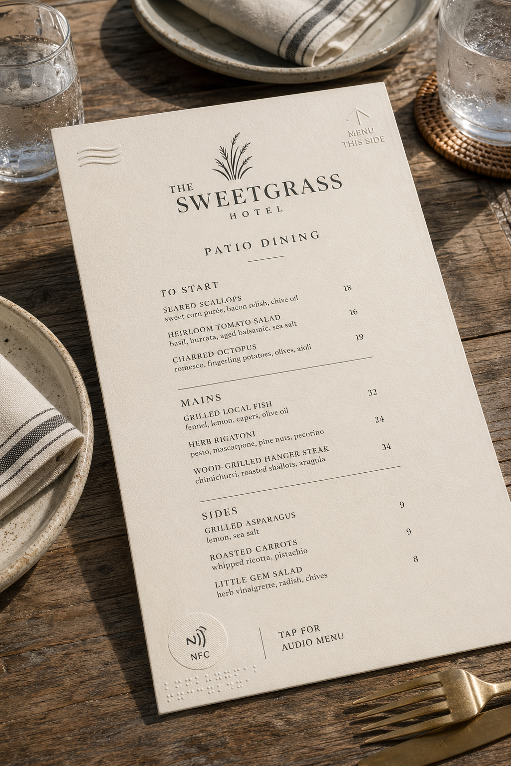 Patio menu mockup