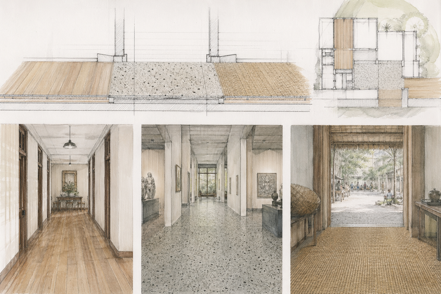 Floor material transitions for Sweetgrass wayfinding
