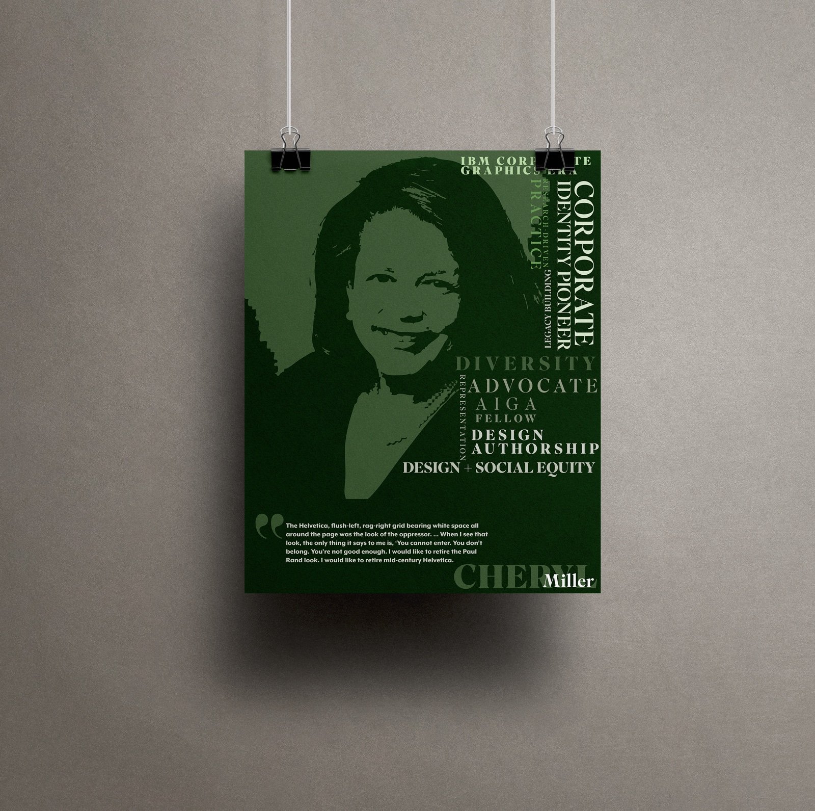 Cheryl D. Miller poster clipped to a gallery wall