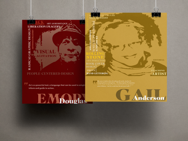 Black Designer Poster Series featuring portrait posters of Emory Douglas and Gail Anderson