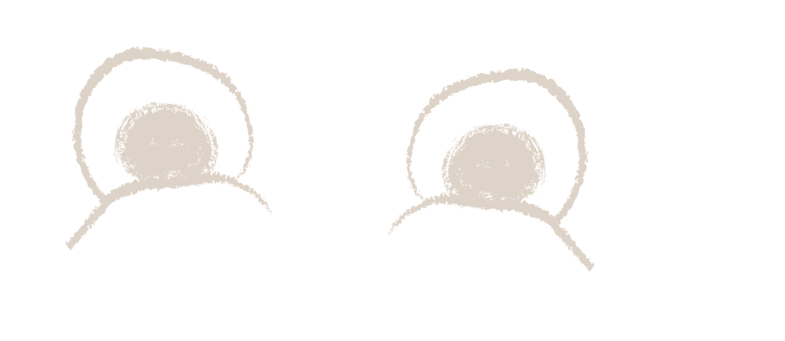 Supporting eye motif in beige, referencing Naomi's puppetry work