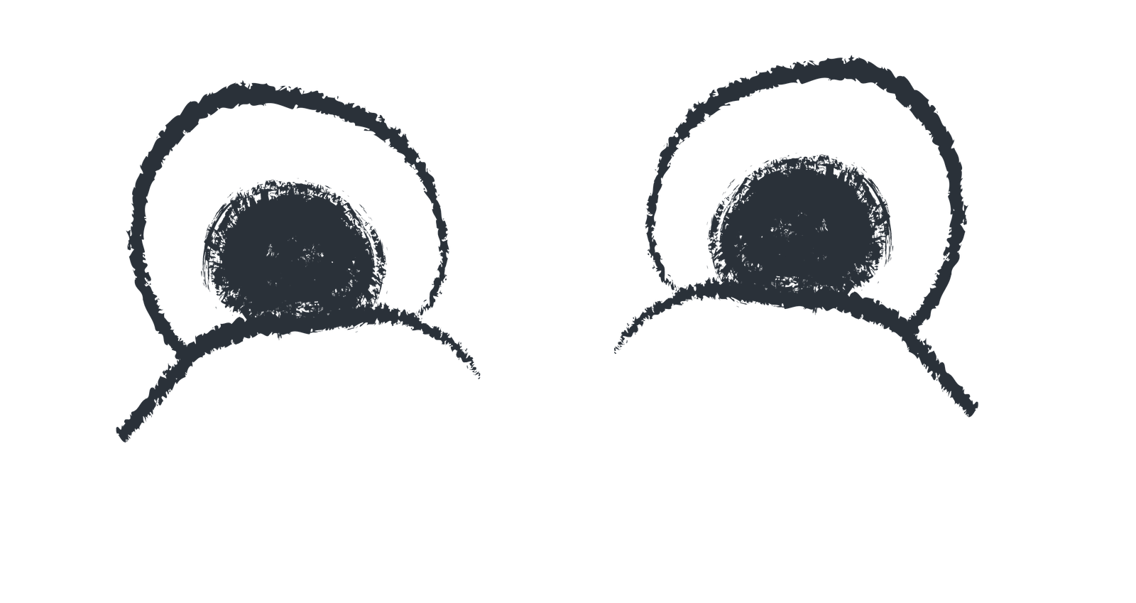 Supporting eye motif in navy, referencing Naomi's puppetry work