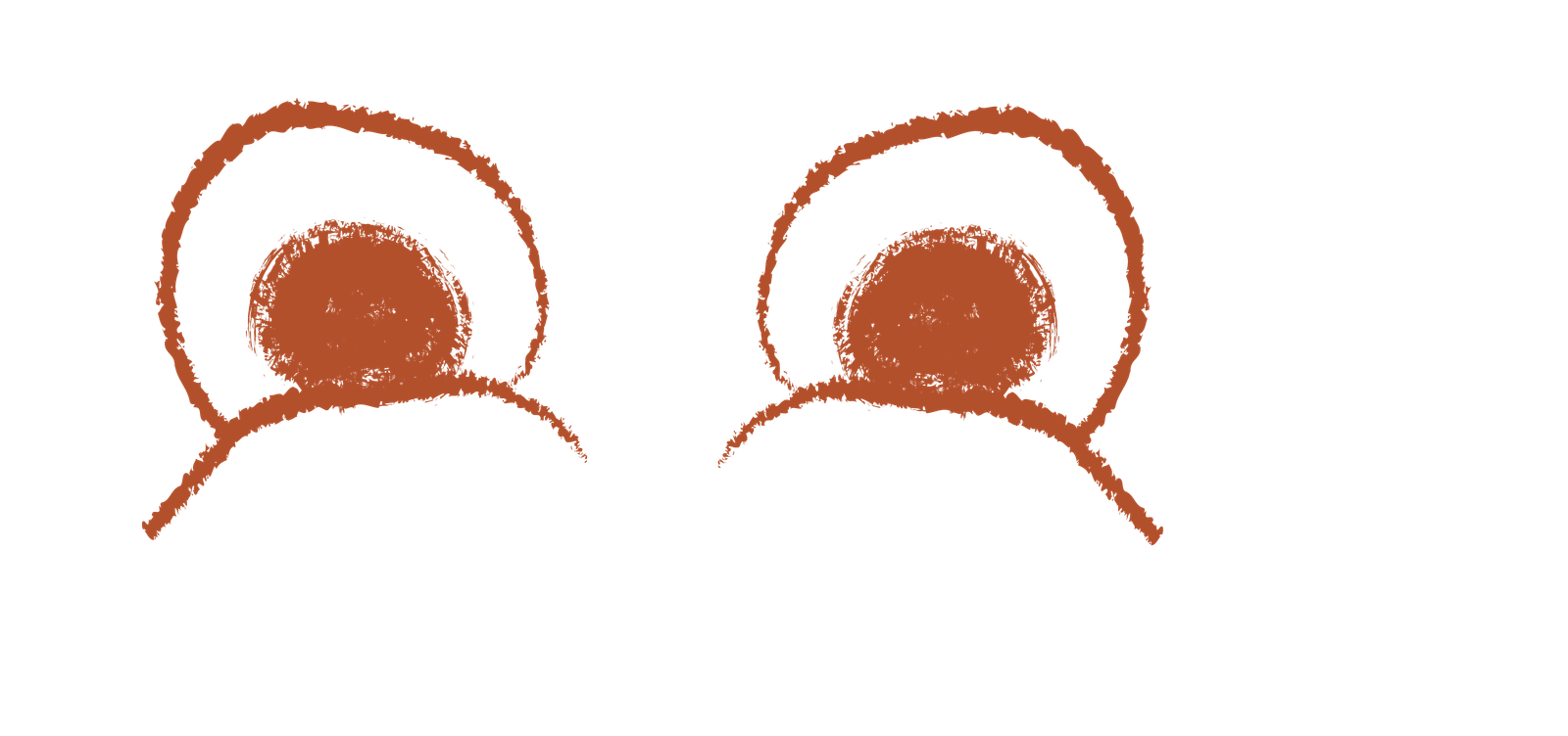 Supporting eye motif in rust, referencing Naomi's puppetry work