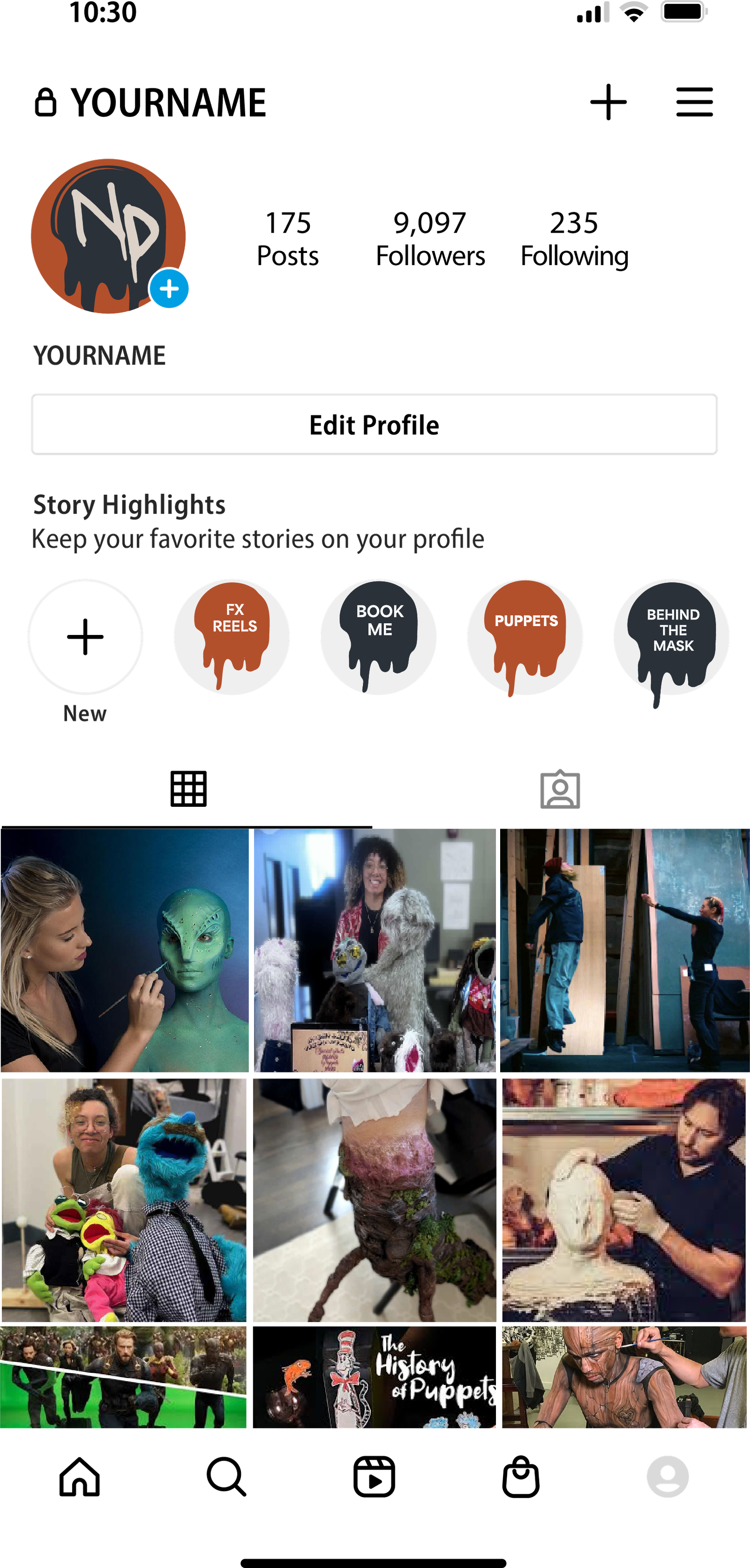 Instagram profile mockup using the Naomi Davis identity