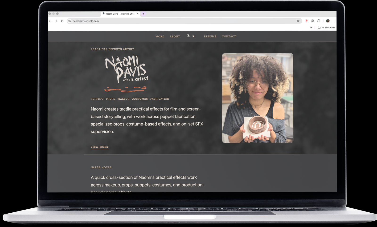 Naomi Davis portfolio website shown on a laptop