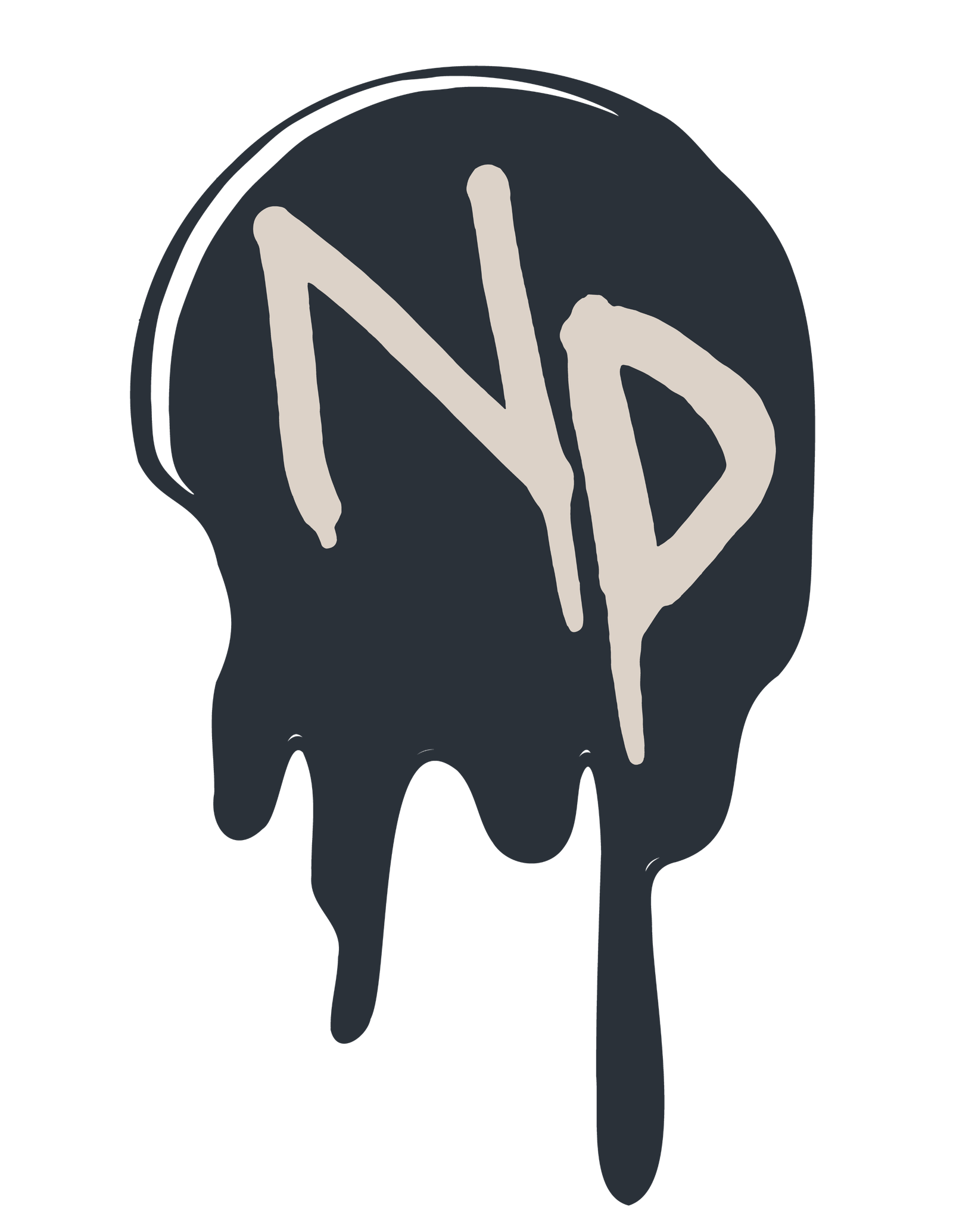 ND monogram in a navy drip container