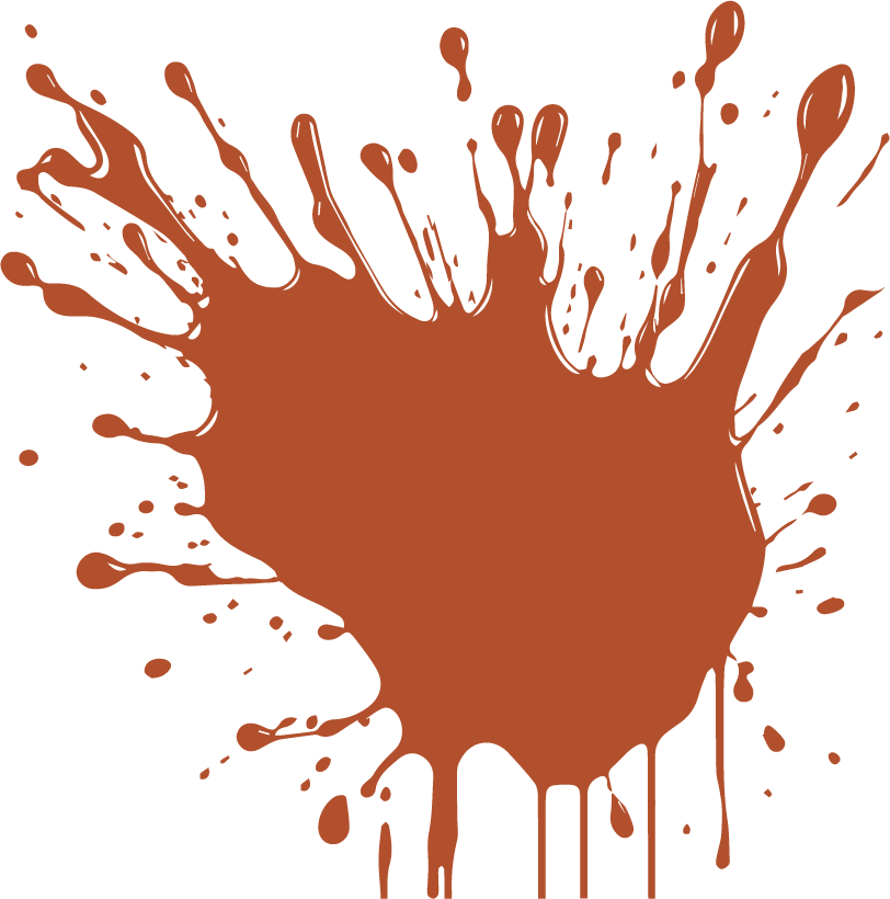 Burnt orange paint-splat swatch, the brand's primary accent color
