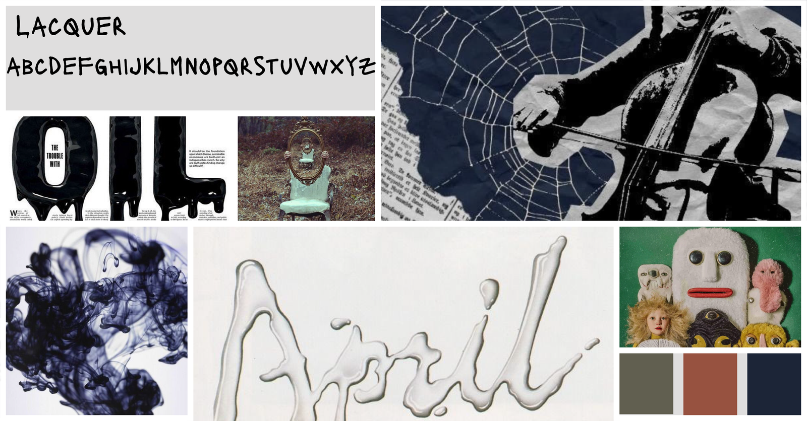 Uncanny-valley moodboard: type, texture and horror references
