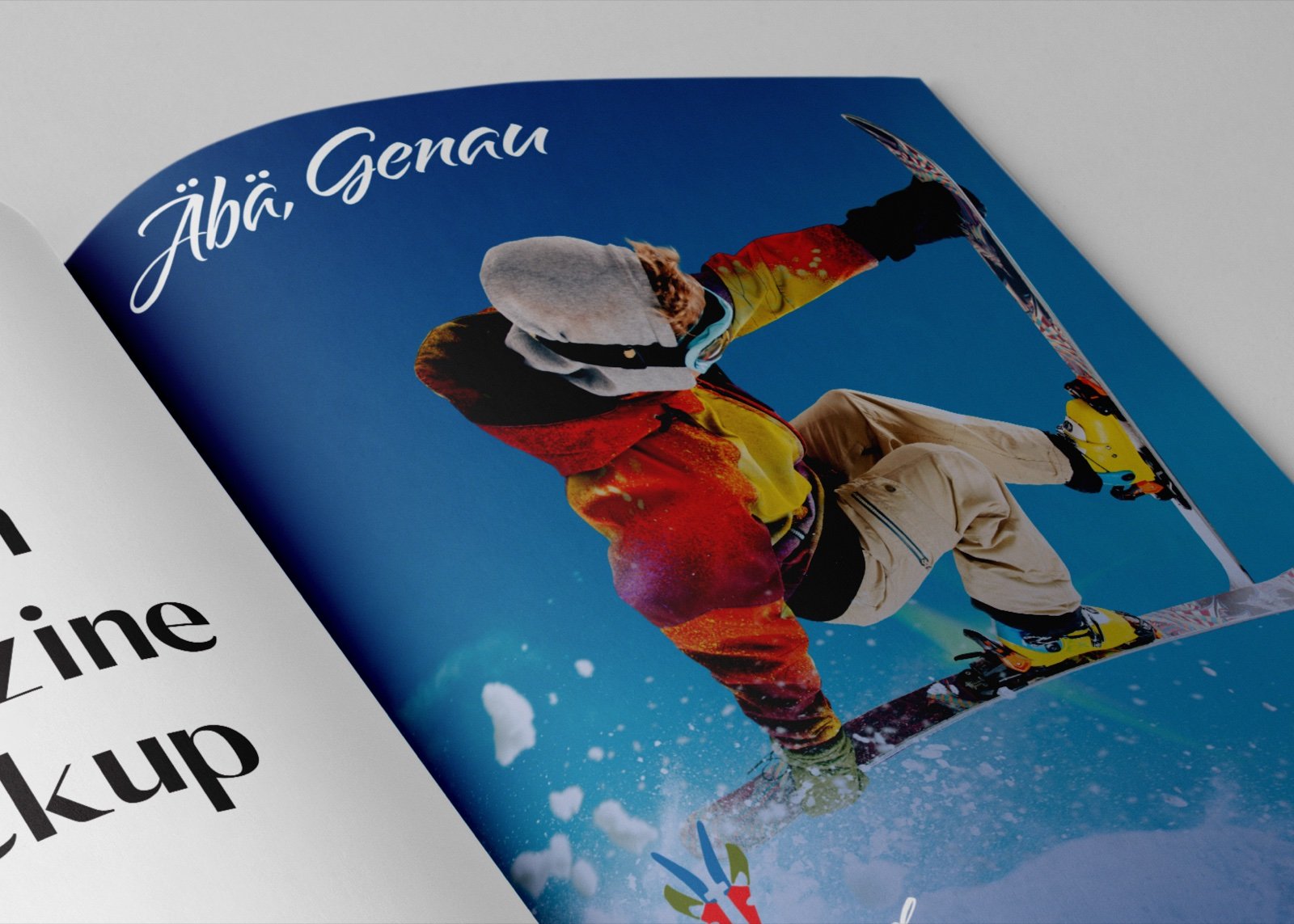 Magazine page close-up of the &Auml;b&auml;, Genau snowboarder ad