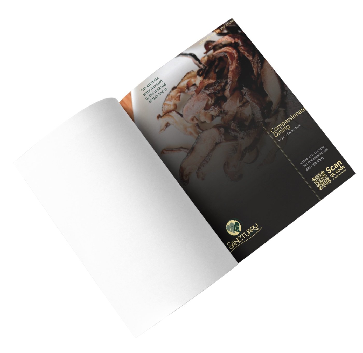 The Compassionate Dining ad placed on a magazine back cover with a scannable reservation code