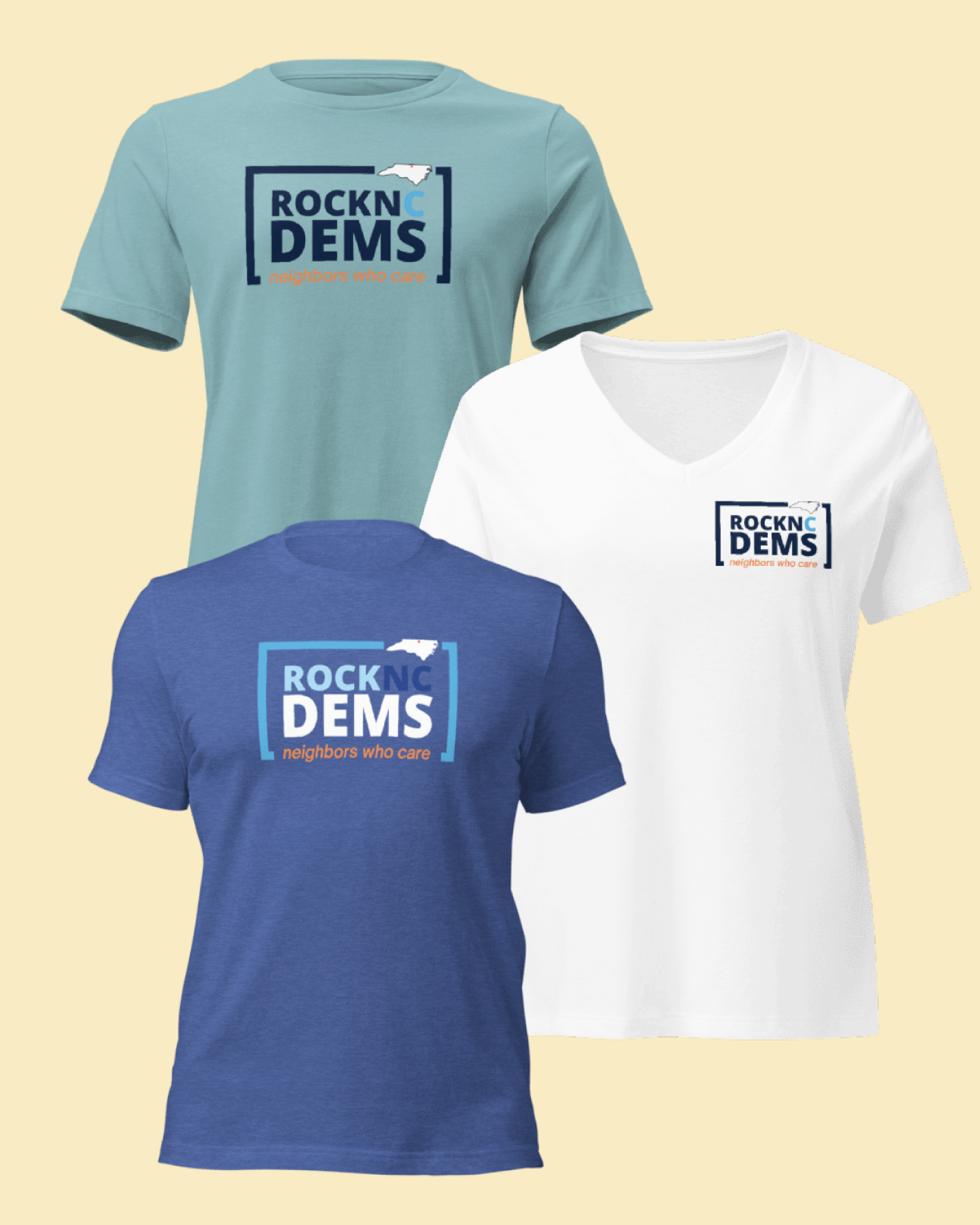 Merchandise presentation featuring campaign apparel