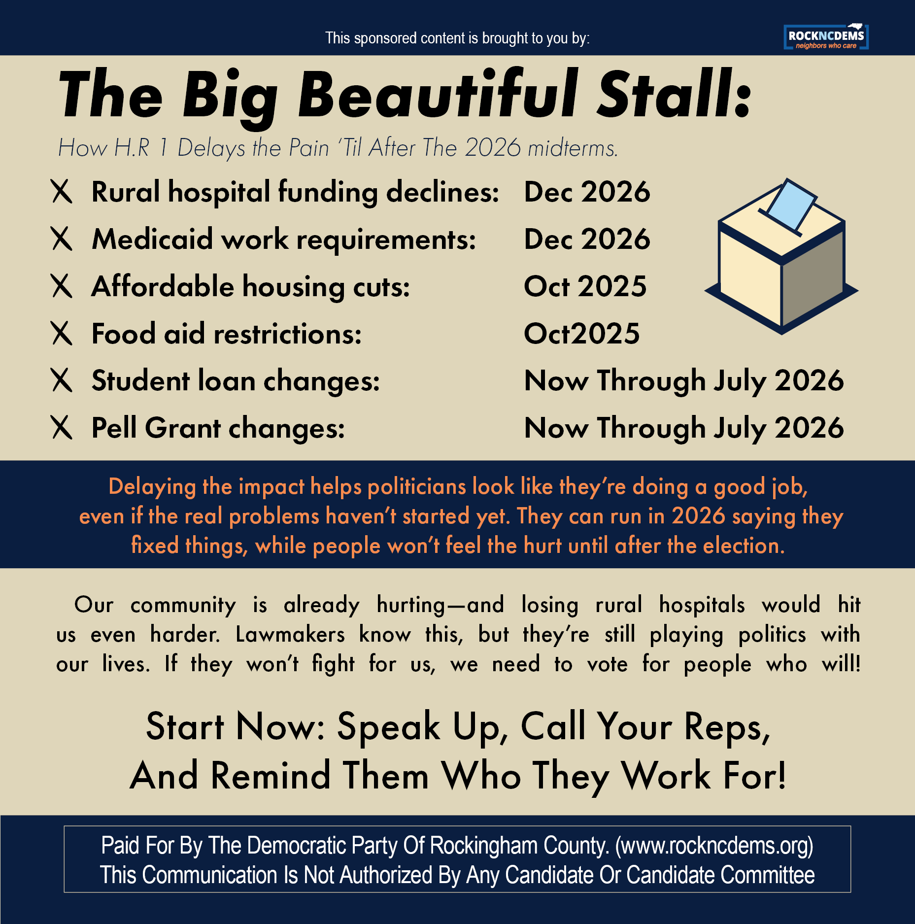 Original Rockingham County Democratic Party print ad — campaign-energy direction