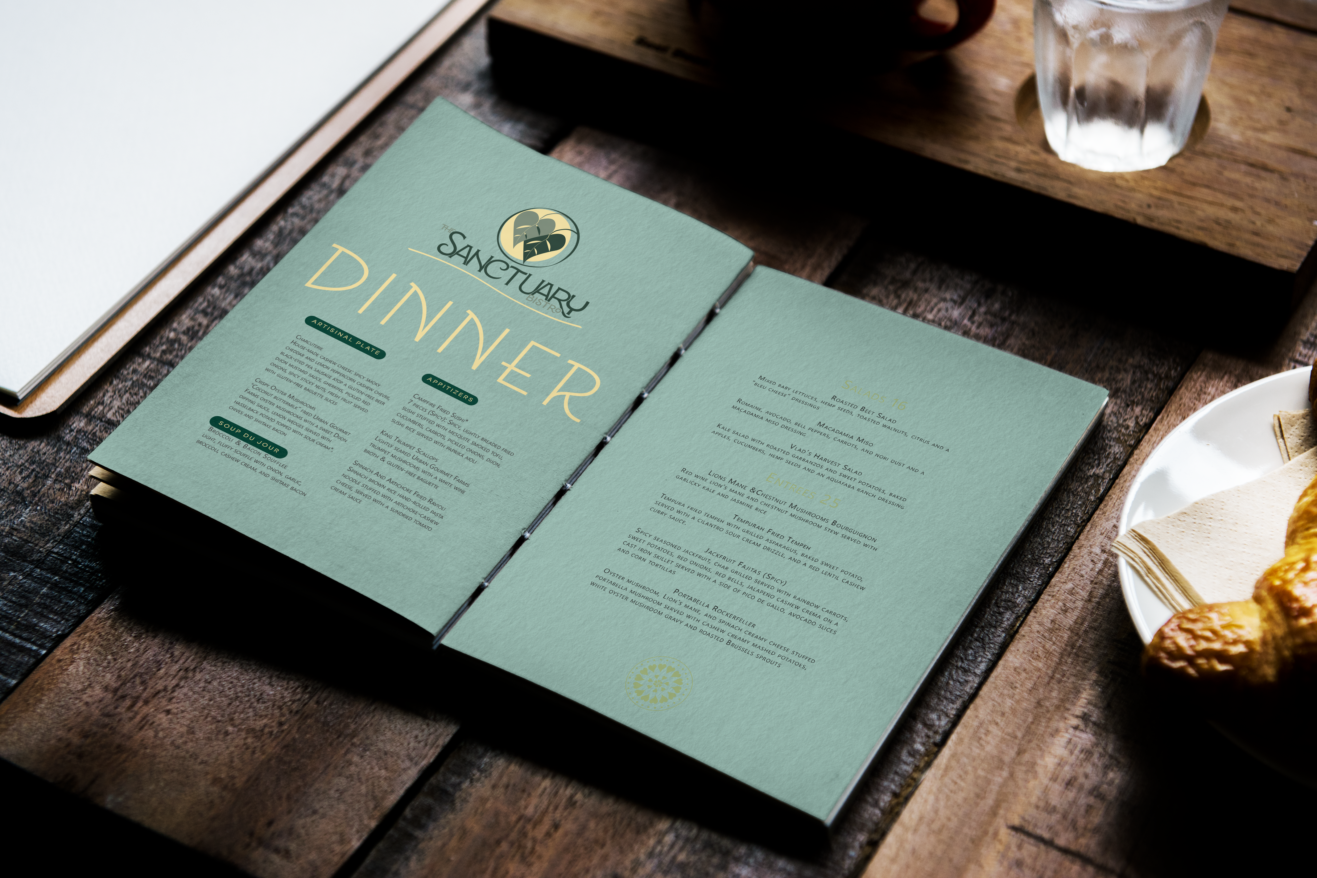 Menu design mockup for Sanctuary Bistro