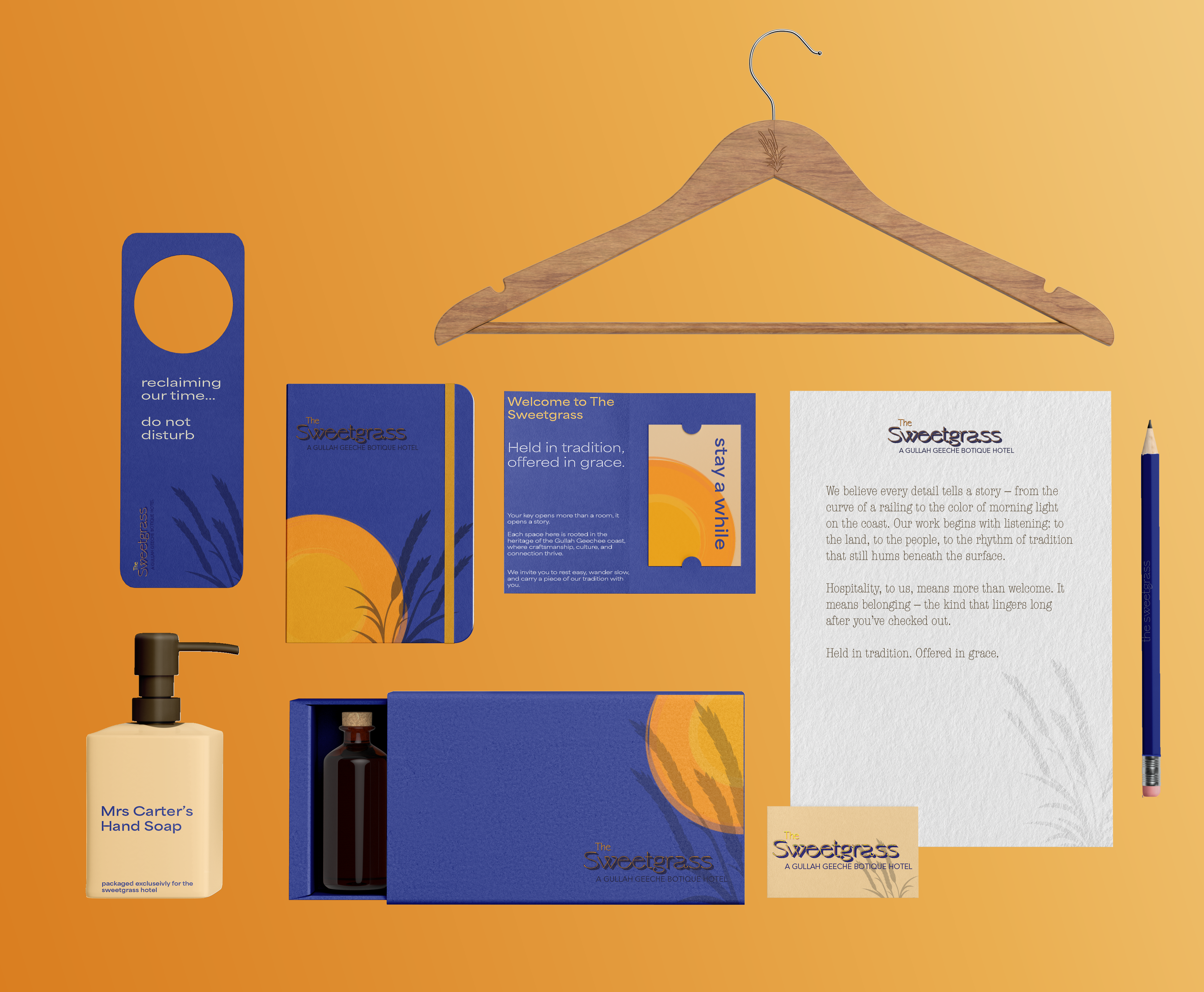 Sweetgrass brand applied in hotel lobby context