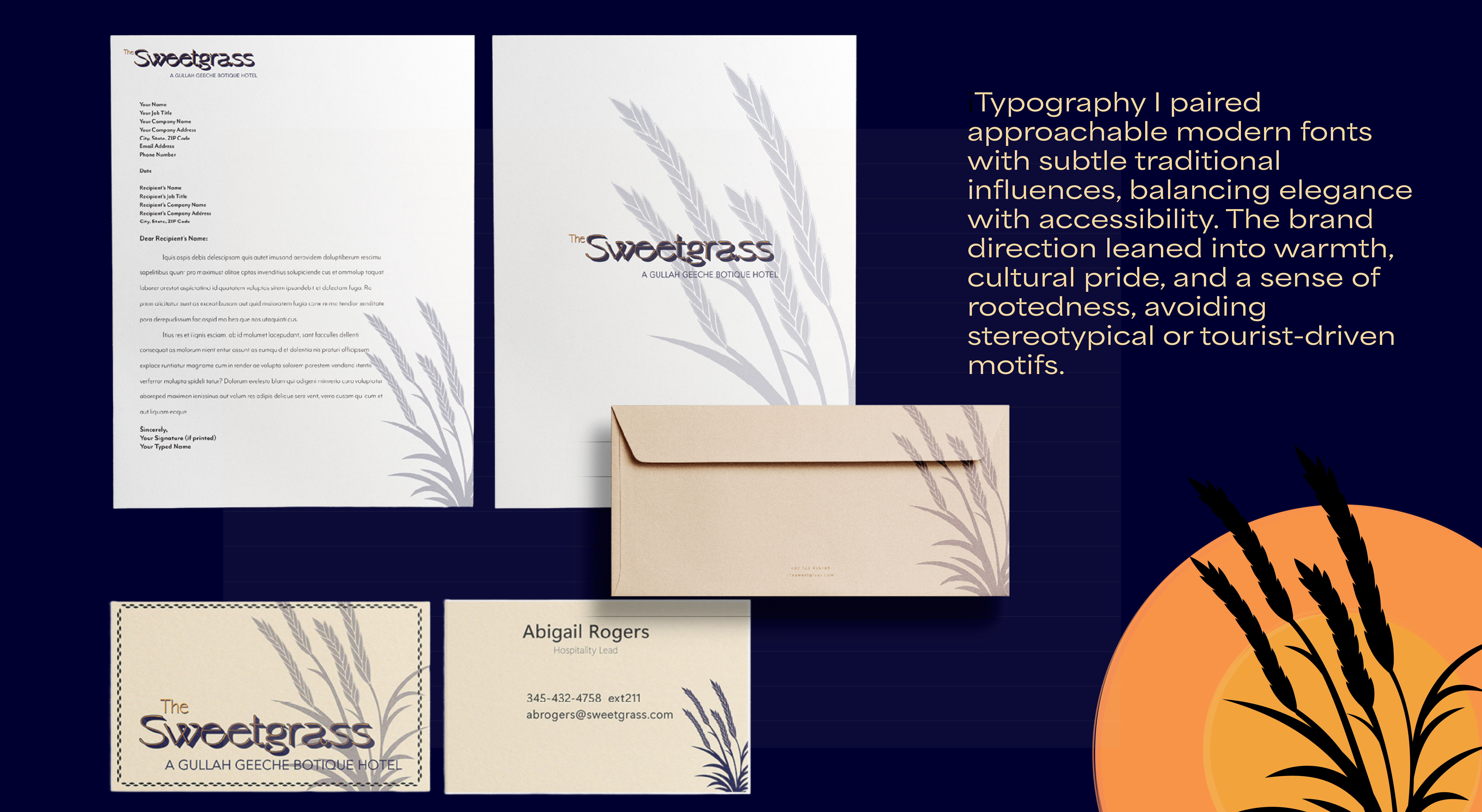 Sweetgrass Boutique stationery hero showcasing monogram and typography