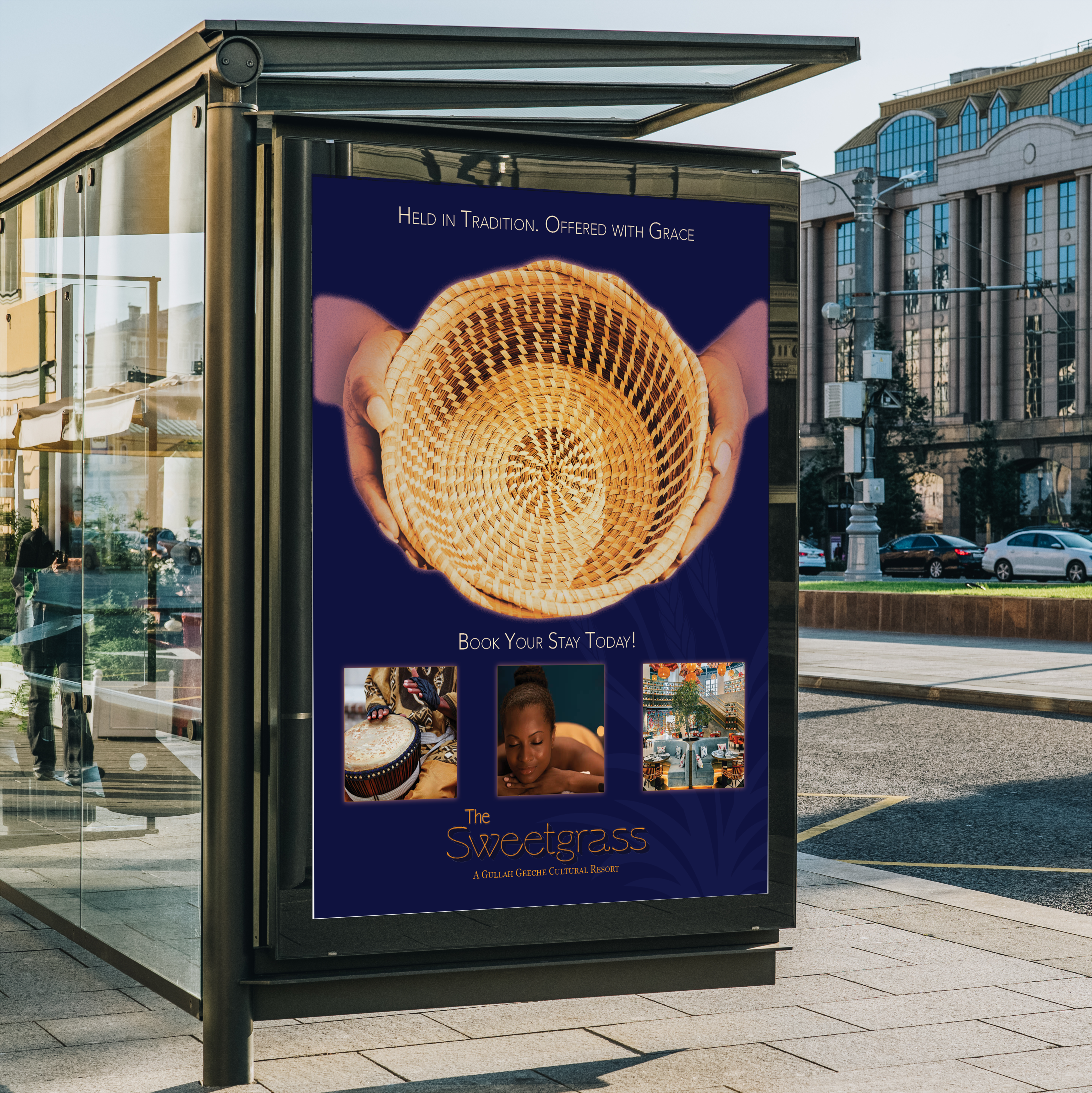 Sweetgrass Boutique bus stop advertisement mockup