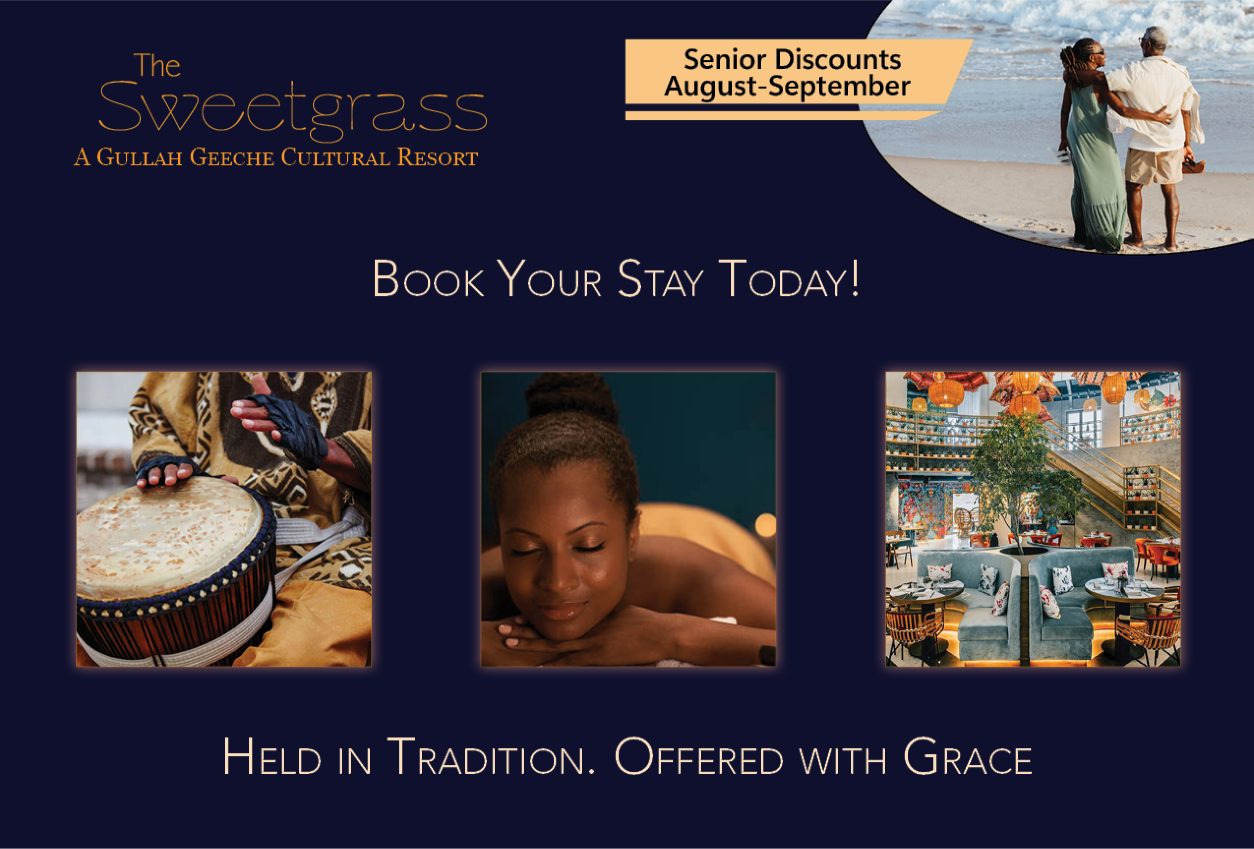 Sweetgrass Boutique print ad encouraging guests to book a stay